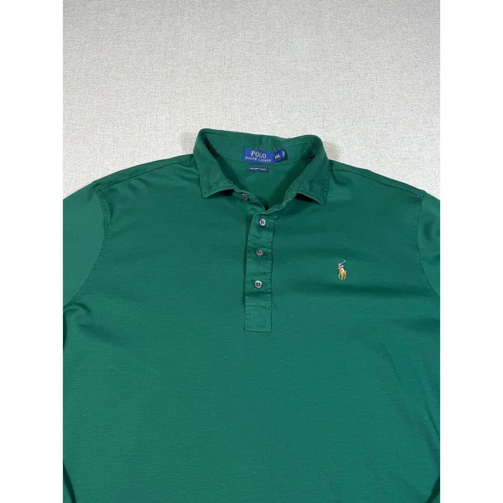 POLO Ralph Lauren Men 2XL Green Cuffed Long Sleeve Preppy Polo Shirt Casual